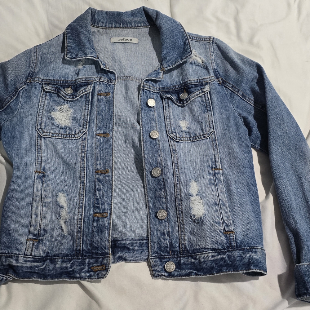 Refuge, Distressed Denim Blue Jacket, S